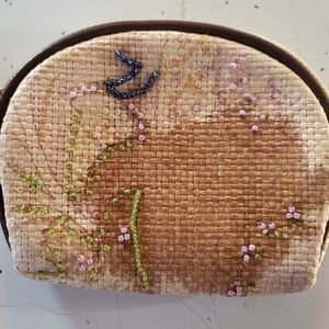 Sharif Beige and Brown Embroidered Wallet Coin Purse Retro
